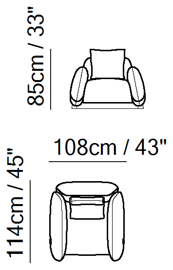 Mirai Sectional by Natuzzi Italia: Chair, outline drawing with sizes