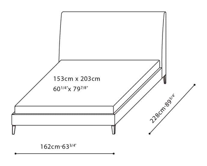 Luna Bed by Camerich, size drawing: C03F0604 Queen
