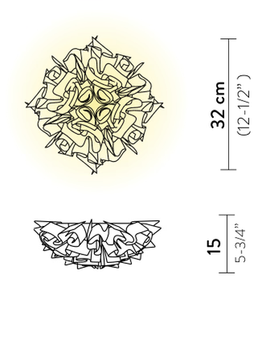 Veli Ceiling/Wall Lamp by Slamp, size drawing: Veli Ceiling/Wall Mini