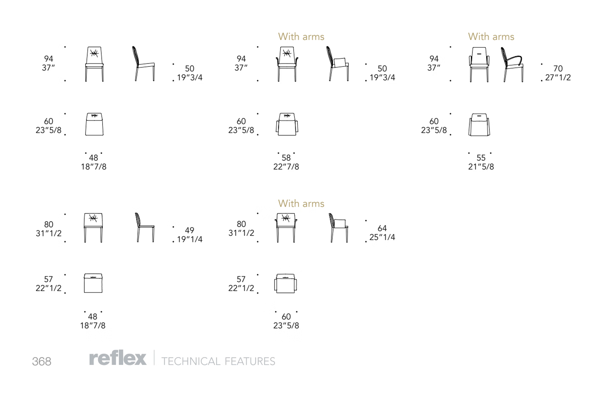 Soft Bassa Dining Chair by Reflex, size drawing