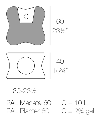 Pal Planter by Vondom, size drawing