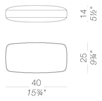 Oort Lower Back Cushion, 15.75 in by LaPalma, size drawing