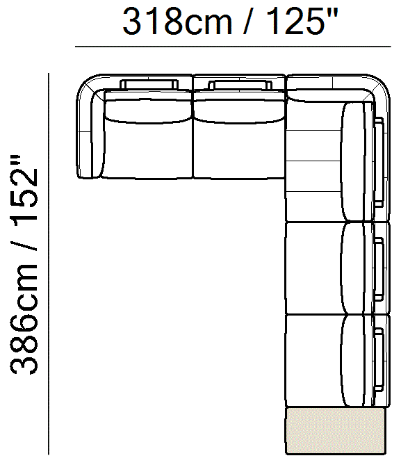 Habita Sectional by Natuzzi Italia: Leather or fabric modular sofa, outline drawing with sizes