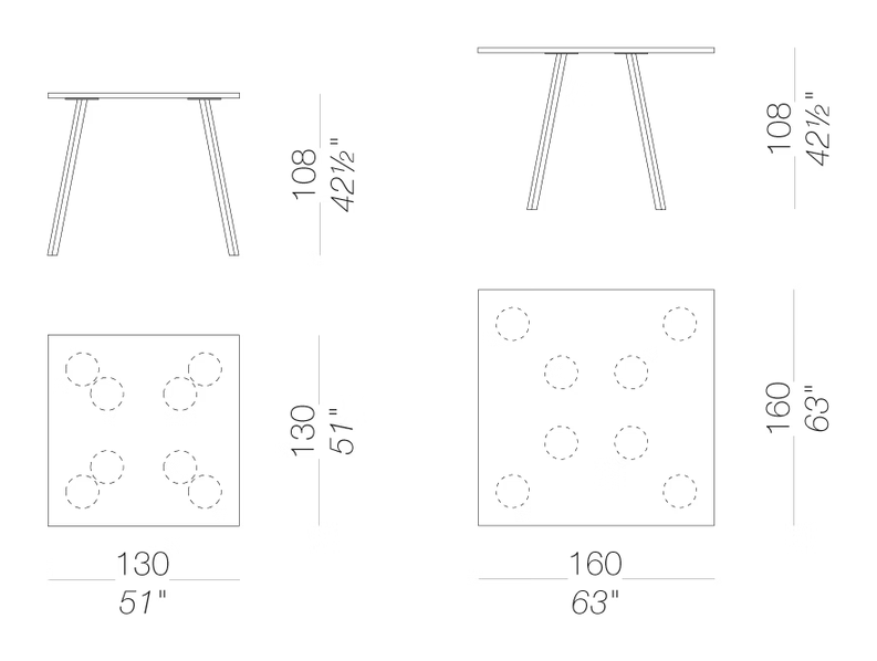 Ori Square High Table by LaPalma, size drawing