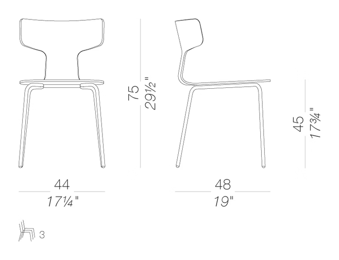 Fedra S200 Chair by LaPalma, size drawing