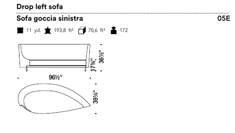New-Tone Sofa by Moroso, size drawing: Drop left sofa