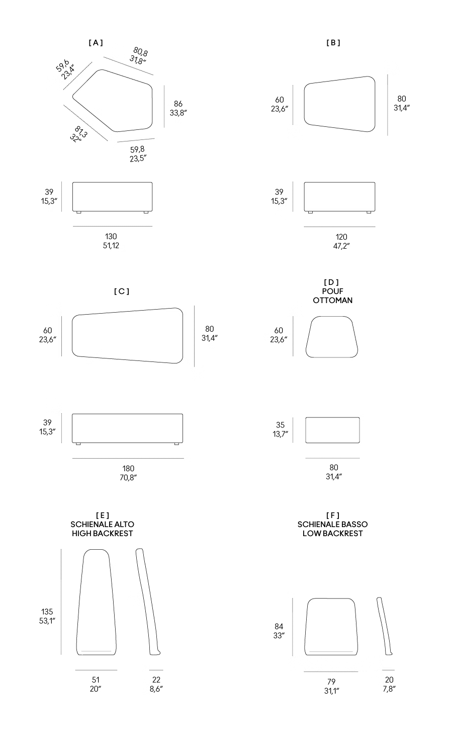 Ben Grimm Modular Sofa by Casamania, size drawing