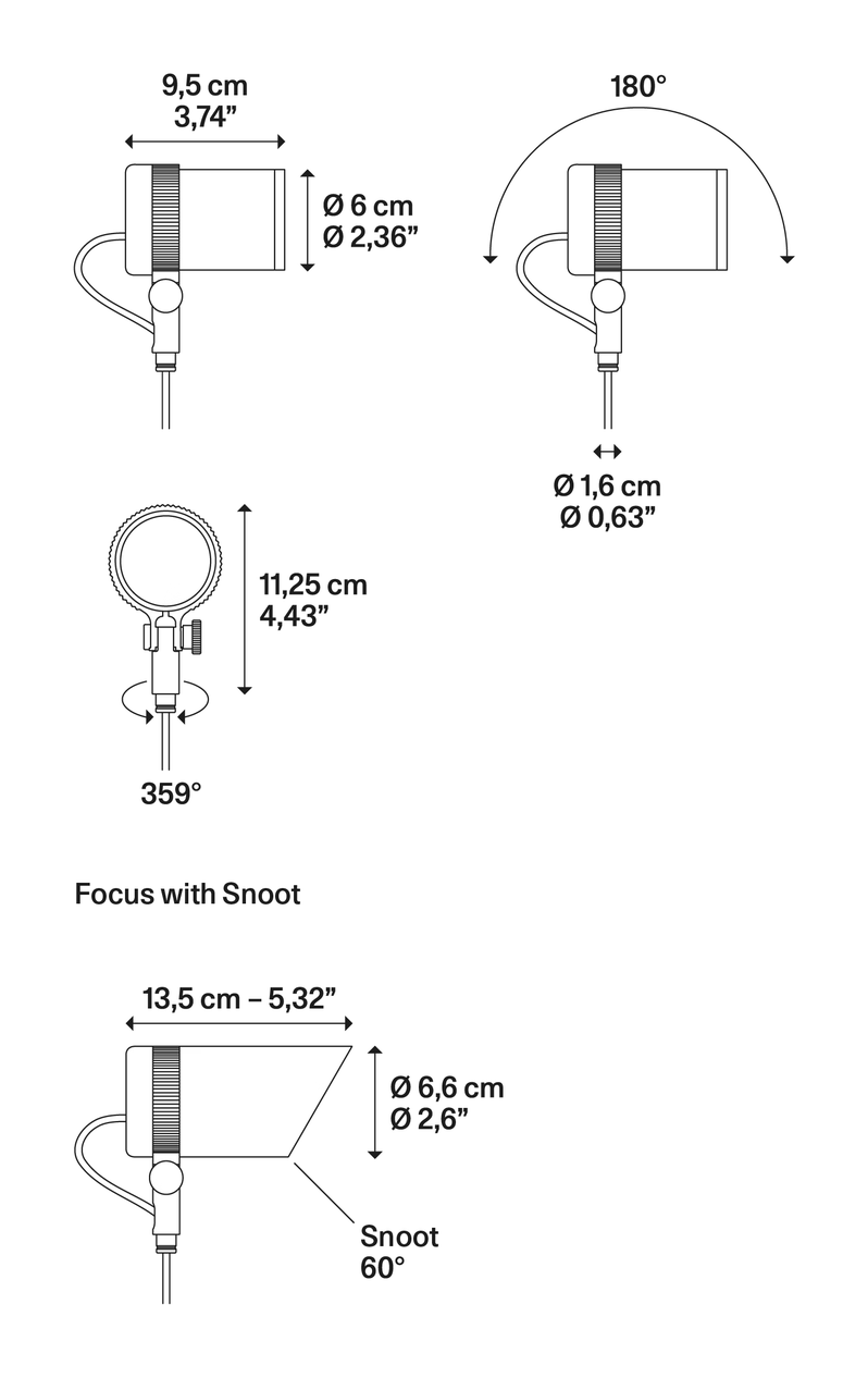 Focus Outdoor Spotlight by Lodes, size drawing: Focus 60