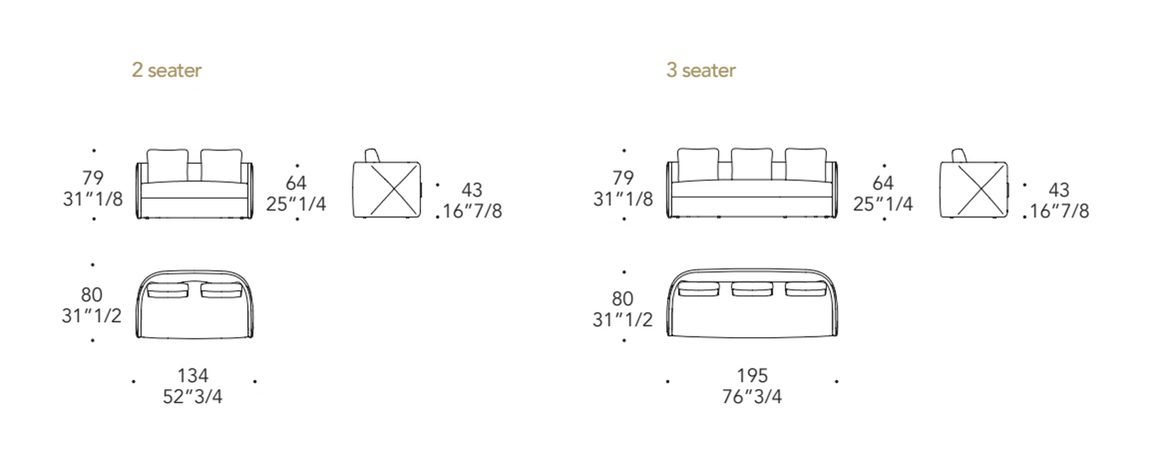 Aura Sofa by Reflex, size drawing