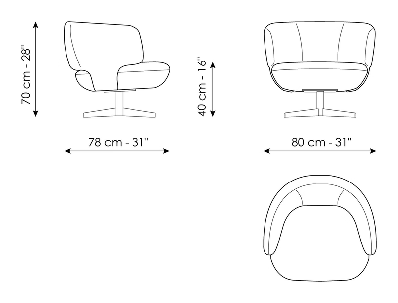 Doge Armchair by Bonaldo, size drawing: Doge - metal base