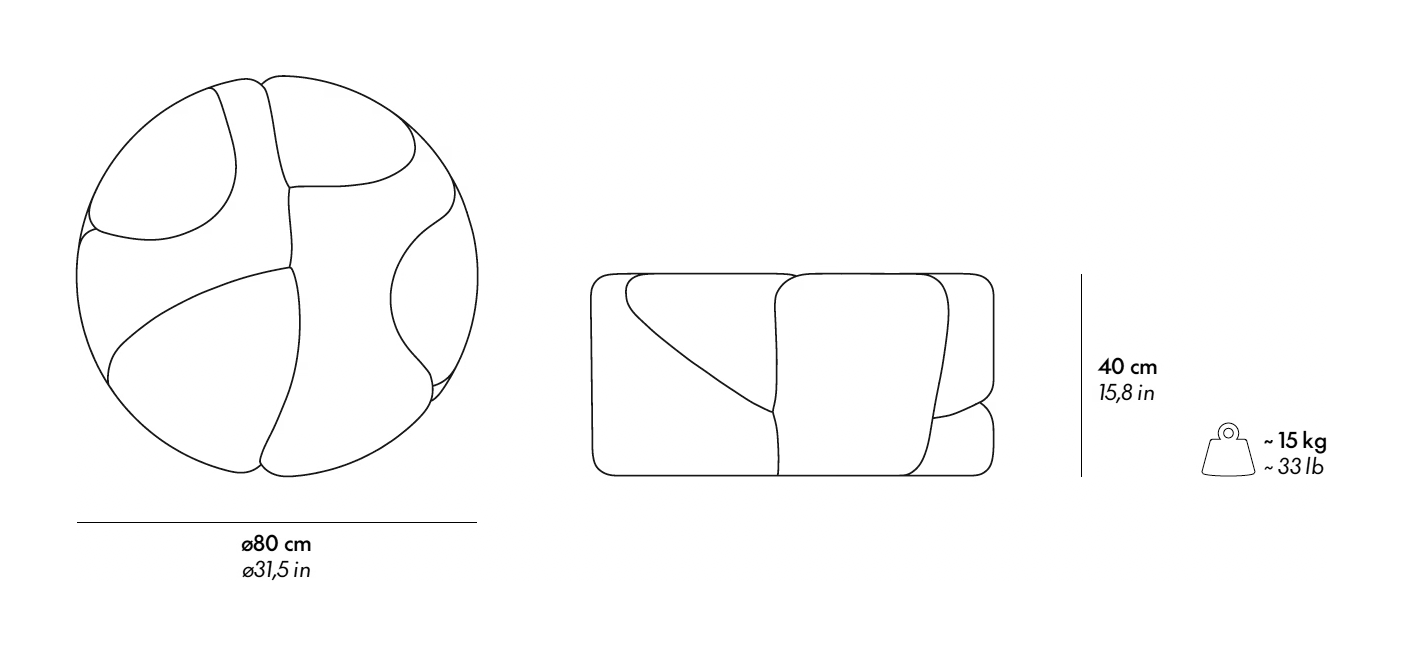 Pietre Coffee Table by Gufram, size drawing