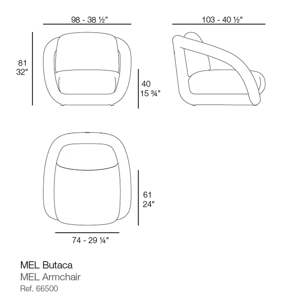Mel Lounge Chair by Vondom, size drawing