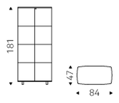 Concerto Display Cabinet by Cattelan Italia, size drawing