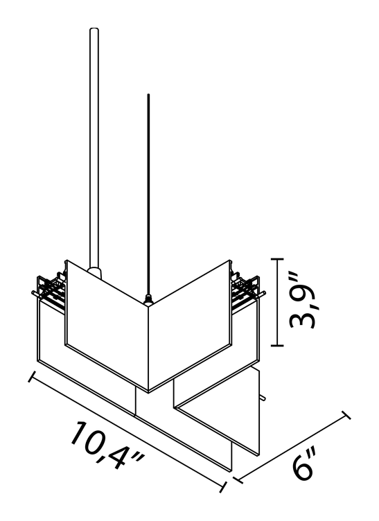 The Running Magnet Suspension Down Track by Flos, size drawing: T-Joint Grid Down