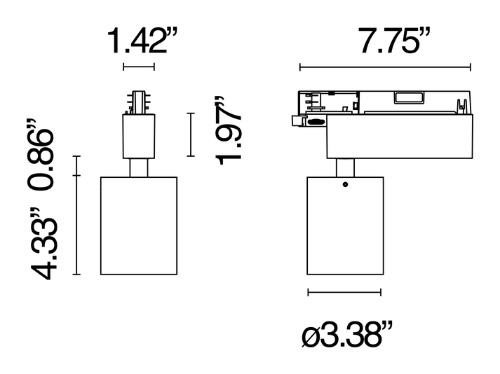 UT Spot Track Ø86 Spotlight by Flos, size drawing: UT Spot Track Multichip Ø 86