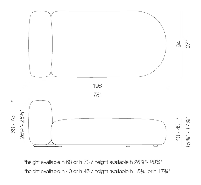 Plus Daybed by LaPalma, size drawing