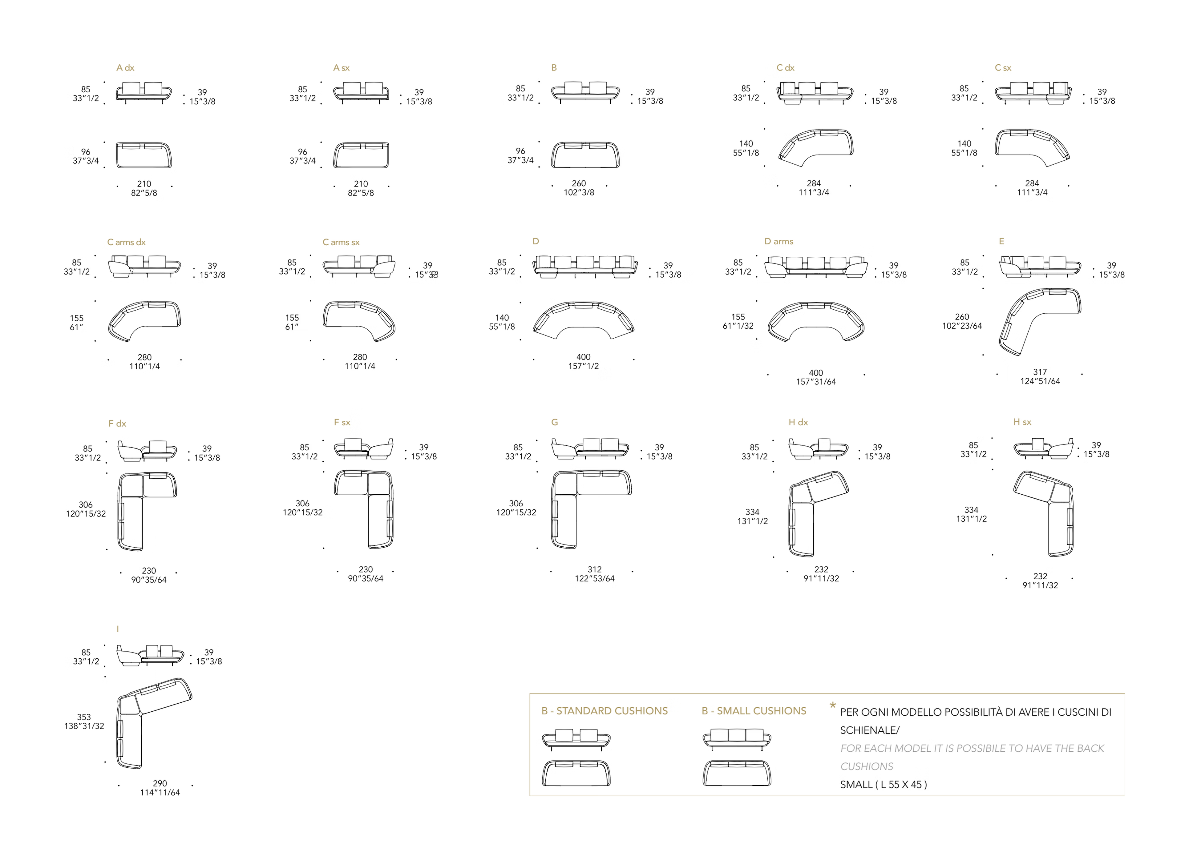 Segno Sofa by Reflex, size drawing