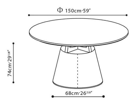 Unity Dining Table L by Camerich, size drawing: C05B0803