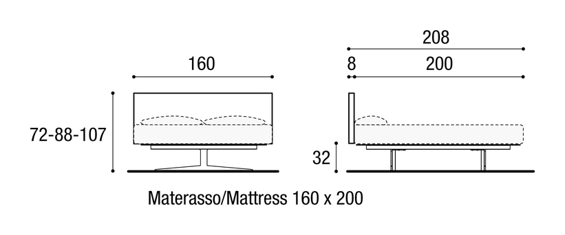 Steel Bed by Lago, size drawing: 1701