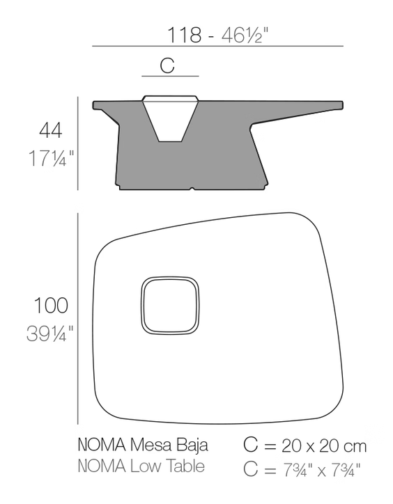 Noma Coffee Table by Vondom, size drawing