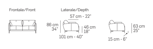 Ghisolfa Sofa by Nicoline, size drawing: Front and side views