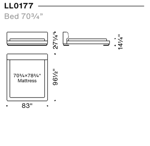 Lowland Bed by Moroso, size drawing: Bed 70¾”