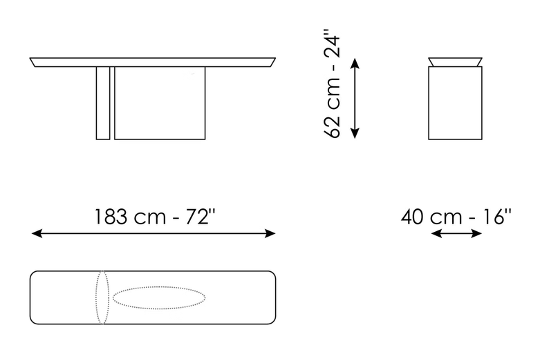 One Console Table by Bonaldo, size drawing: One Console 183 H 62