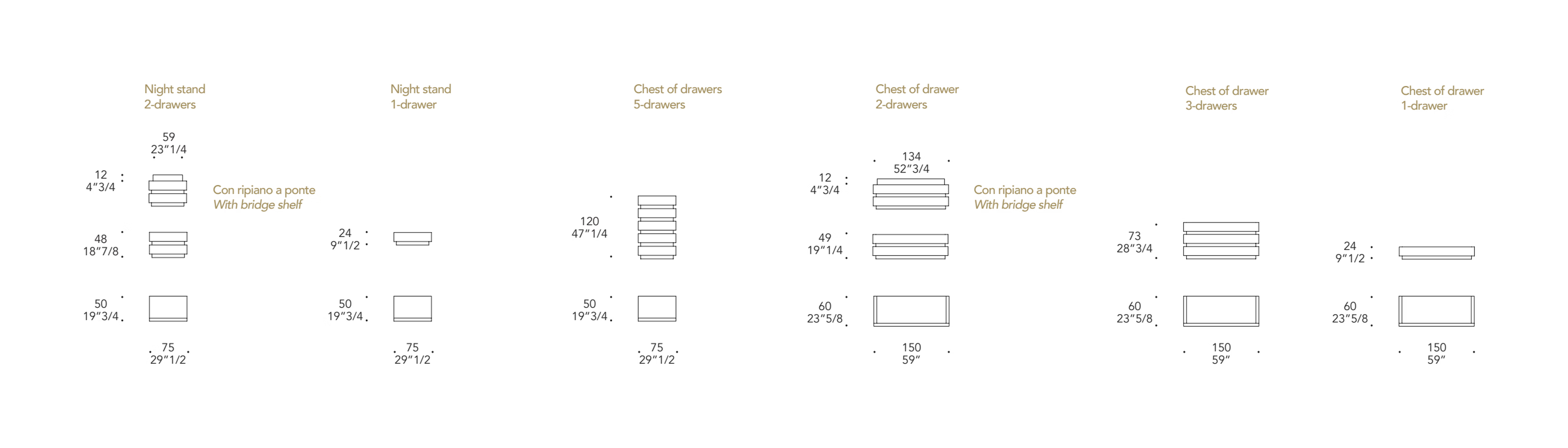 Luce Settimanale Chest by Reflex, size drawing