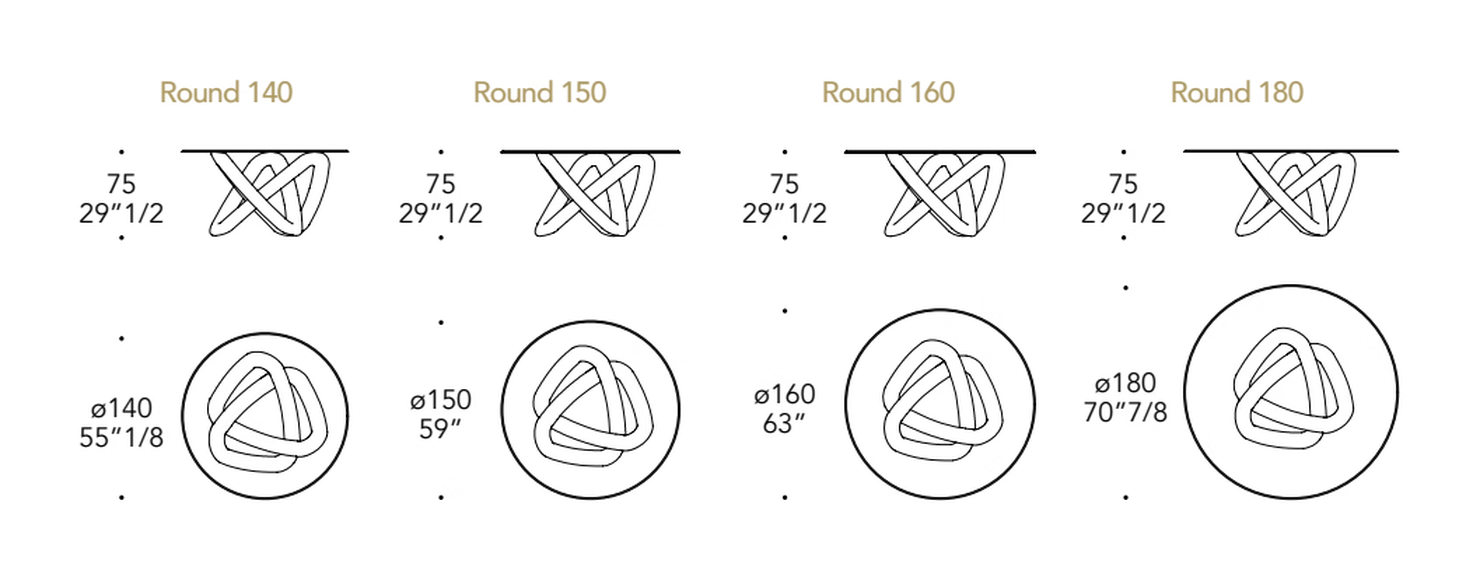Andromeda 72 Dining Table by Reflex, size drawing