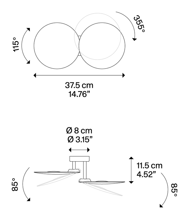 Puzzle Round Ceiling Lamp by Lodes, size drawing: Puzzle Round double