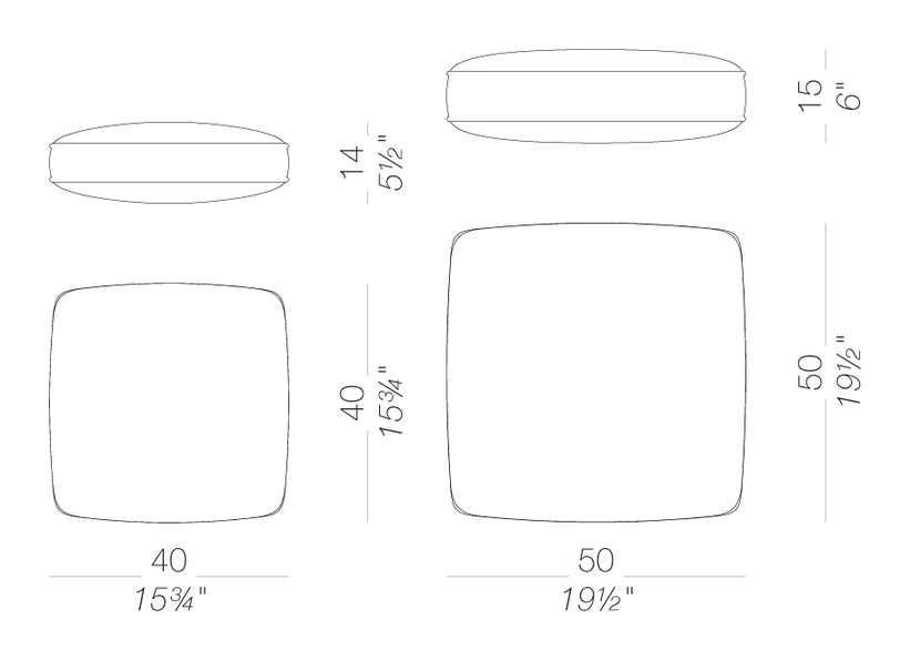 Oort Square Cushion, Outdoor Sizes by LaPalma, size drawing