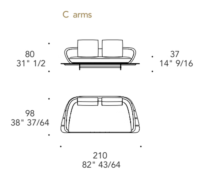 Segno Outdoor Sofa by Reflex, size drawing 3
