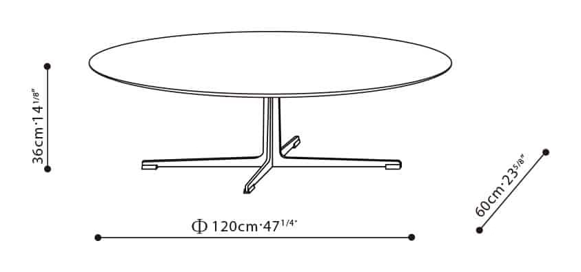 Vary Coffee Table by Camerich, size drawing: C06D1405