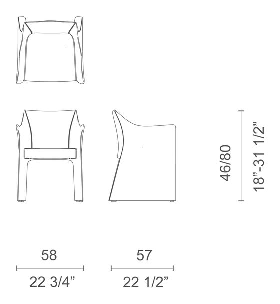 Cap Chair 2 by Cappellini, size drawing: CAP2CP