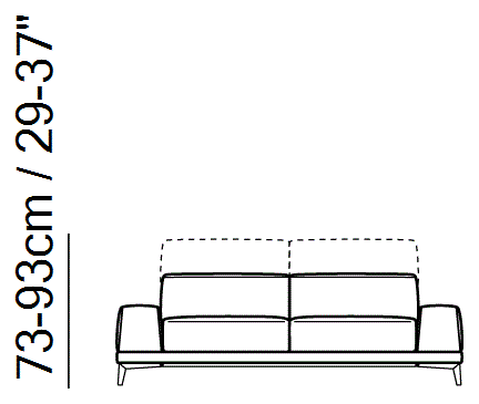 Borghese Sectional by Natuzzi Italia: Three-seater sofa, outline drawing with sizes