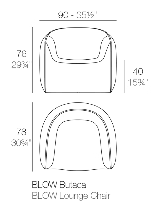Blow Lounge Chair by Vondom, size drawing