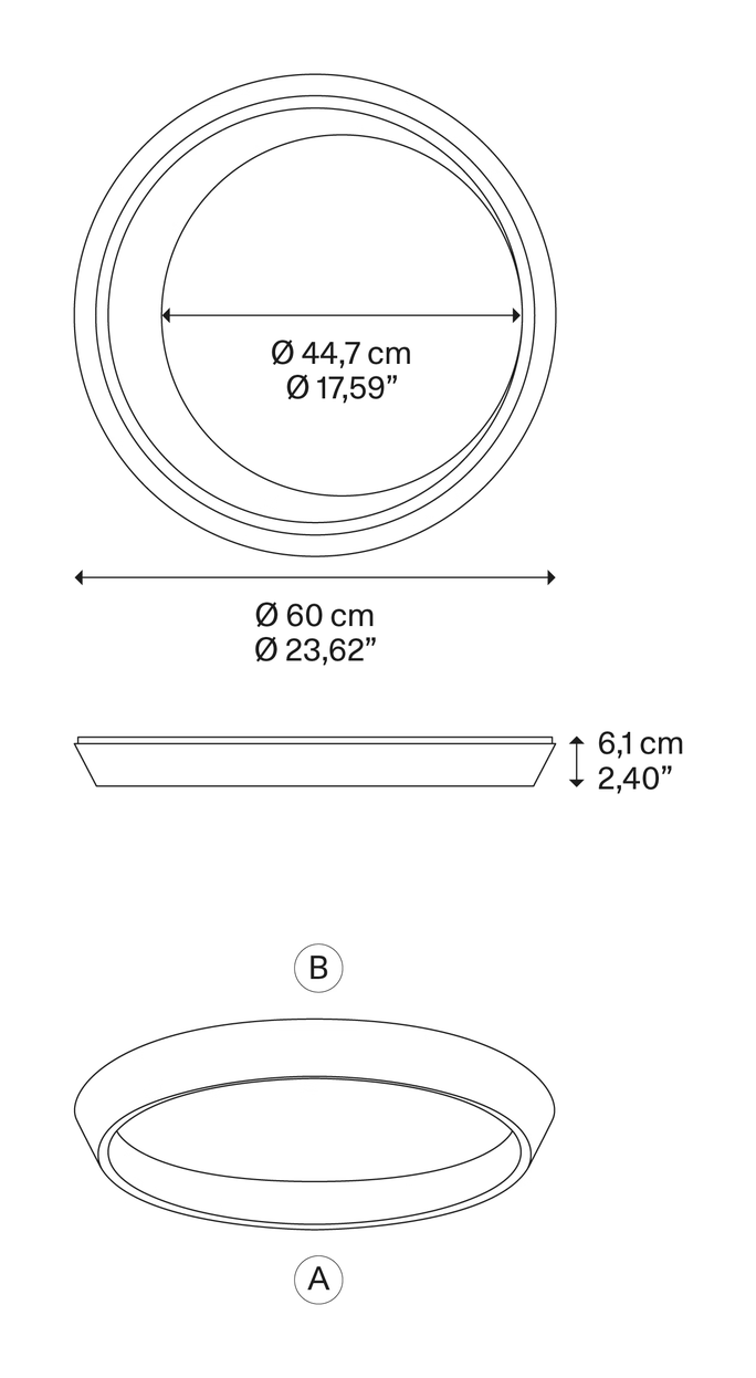 Tidal Ceiling Lamp by Lodes, size drawing: Tidal 60