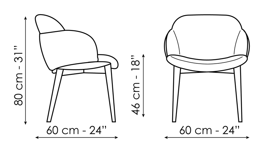 My Way Chair by Bonaldo, size drawing: Miss My way Wood