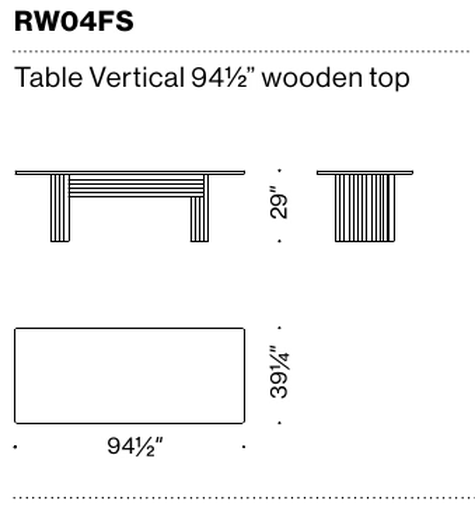 Rows Dining Table by Moroso, size drawing: Table Vertical 94½” wooden top