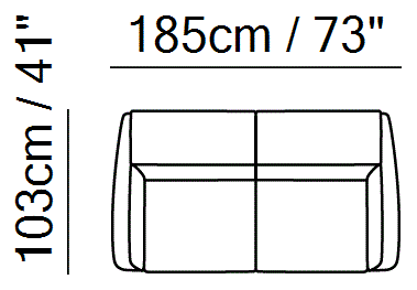 Notturno Sofa Bed by Natuzzi Italia: Two-seater sofa, outline drawing with sizes