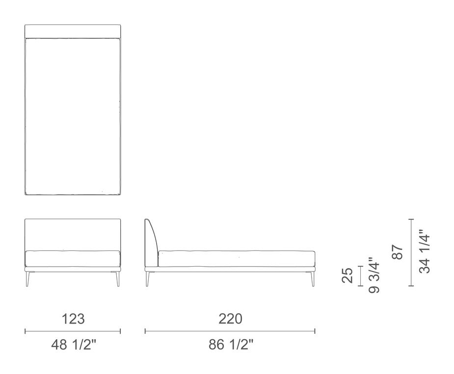 Bed by Cappellini, size drawing: NB_120