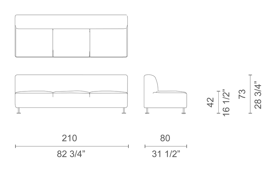 Gambetta Sofa by Cappellini, size drawing: GM_5