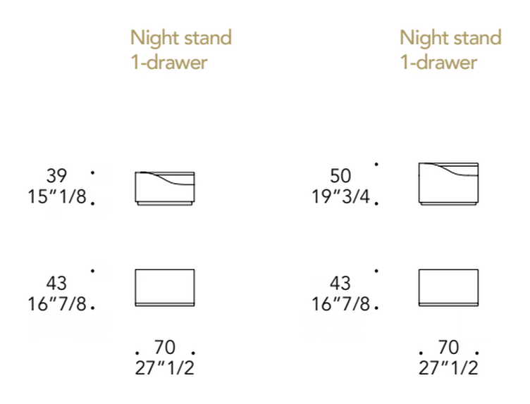 Segno Comodino Nightstand by Reflex, size drawing
