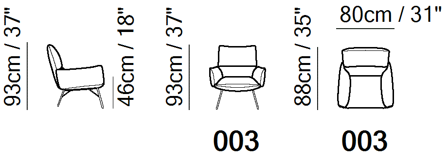 Talia Armchair by Natuzzi Italia, size drawing