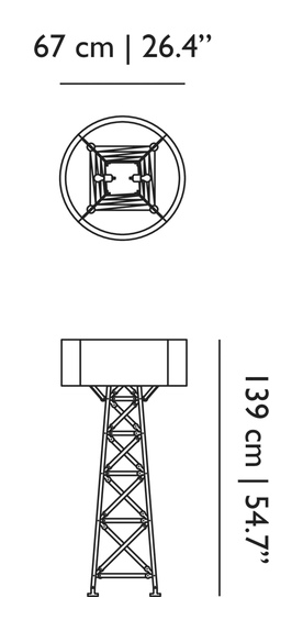 Construction Floor Lamp Medium by Moooi, size drawing