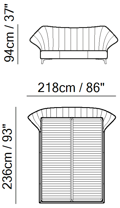 Cala Bed by Natuzzi Italia: Bed with split mesh electric 152X203, outline drawing with sizes