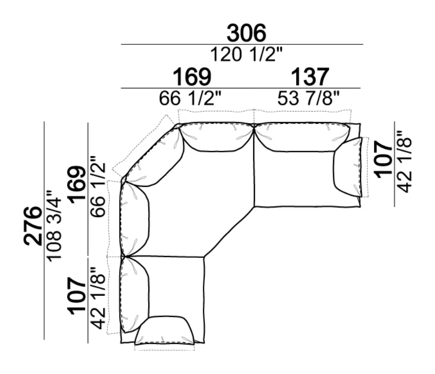 Bodyguard Sofa by Arketipo, size drawing: Composition C