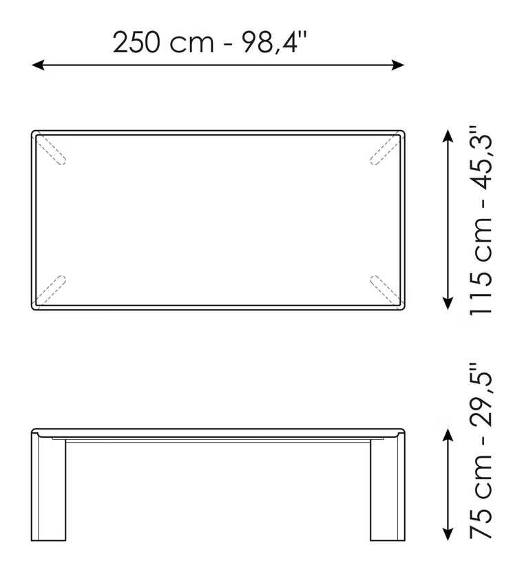 Oshi Dining Table by Bonaldo, size drawing: Oshi 250