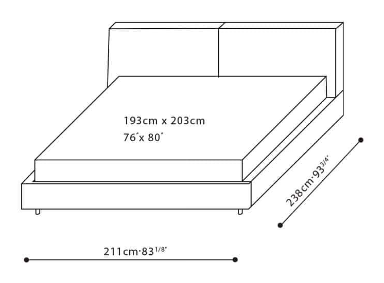 Nature Bed by Camerich, size drawing: C03E0705 King