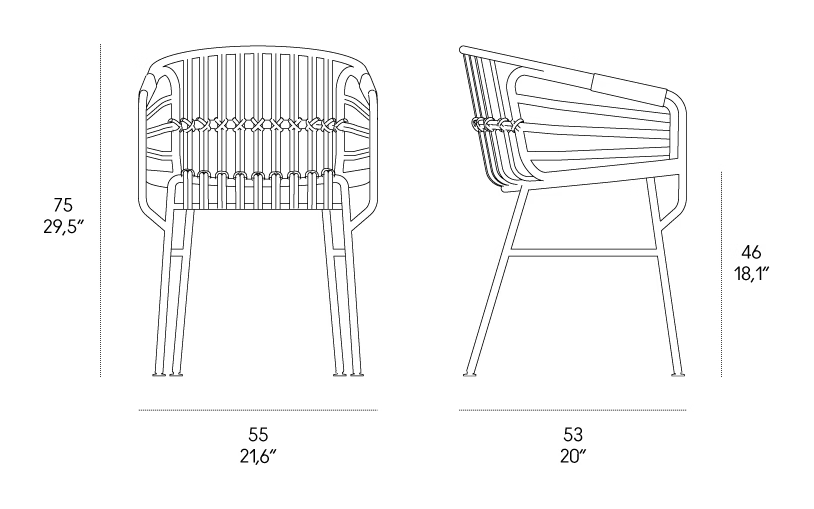 Raphia Rattan Chair by Casamania, size drawing
